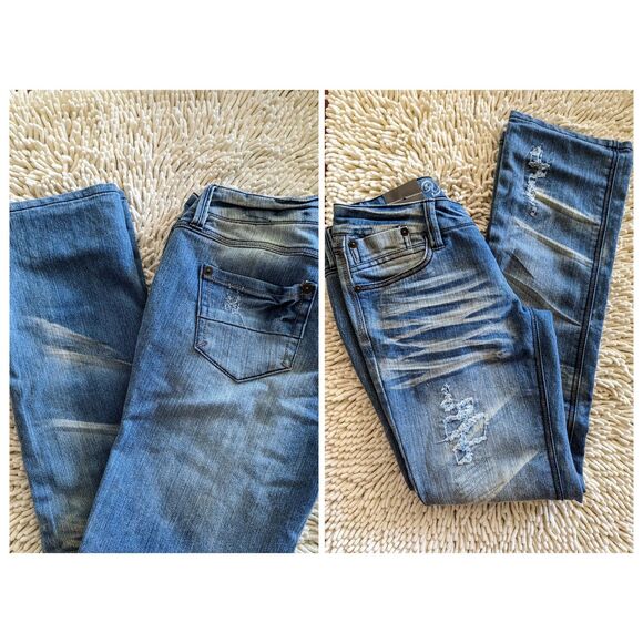 NWT Yam Yam straight leg distressed white washed denim jeans Sz 4 - Picture 3 of 10